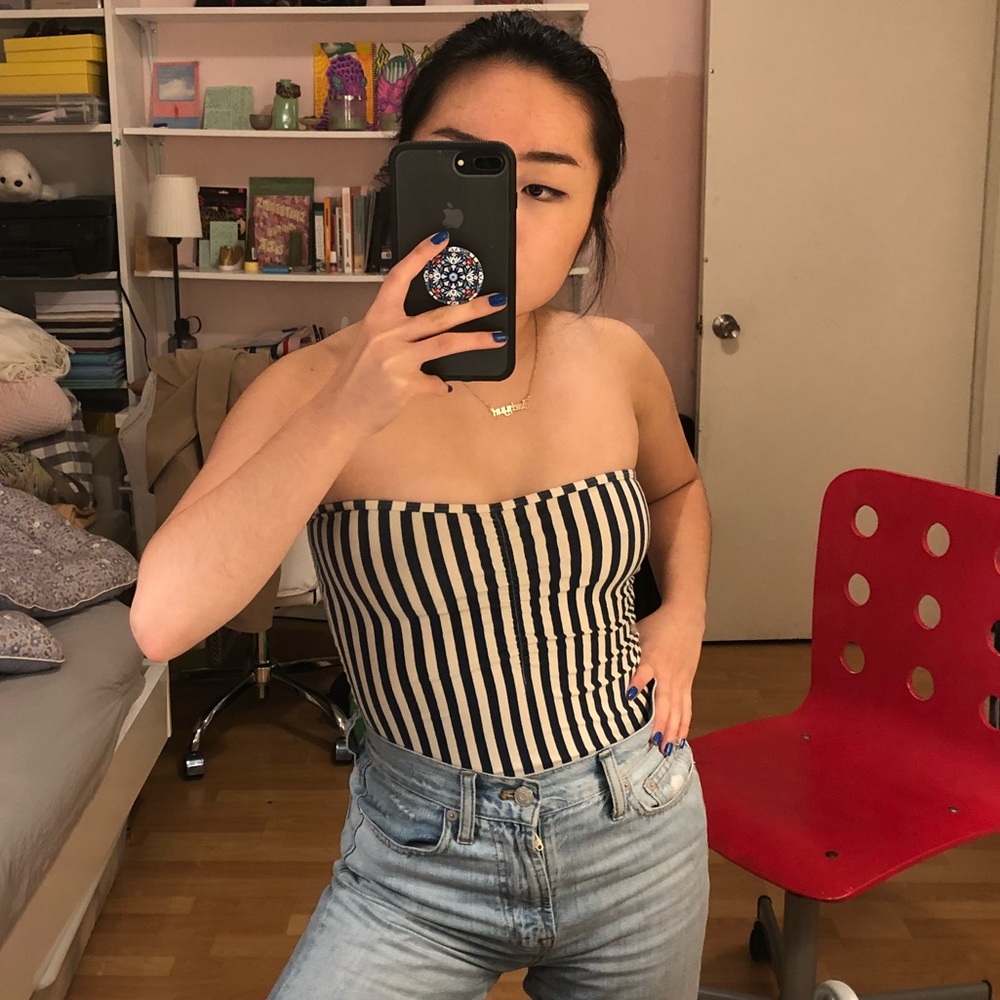 American apparel sailor striped navy bodysuit M